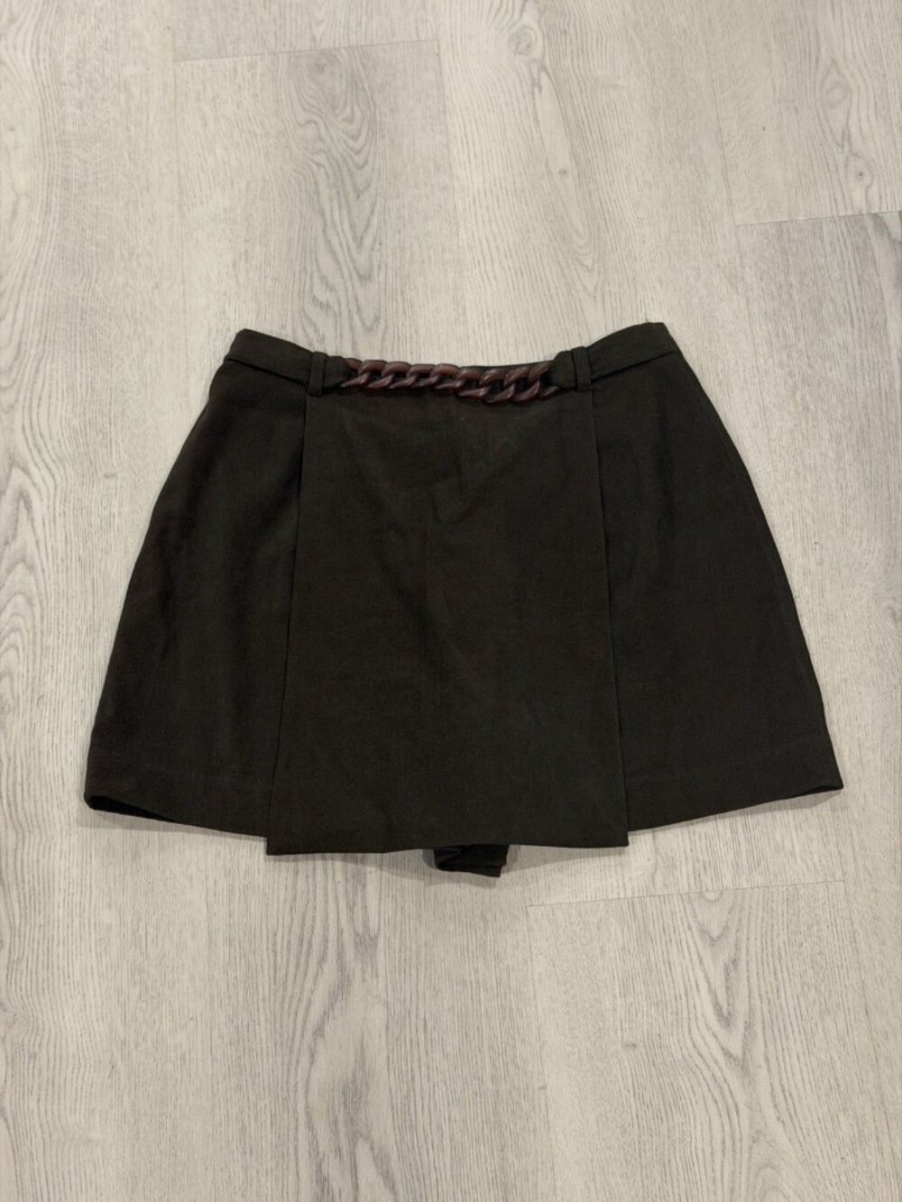 Black Pleated Cottagecore Mini Skirt with Chunky Chain Belt Detail Size S/M